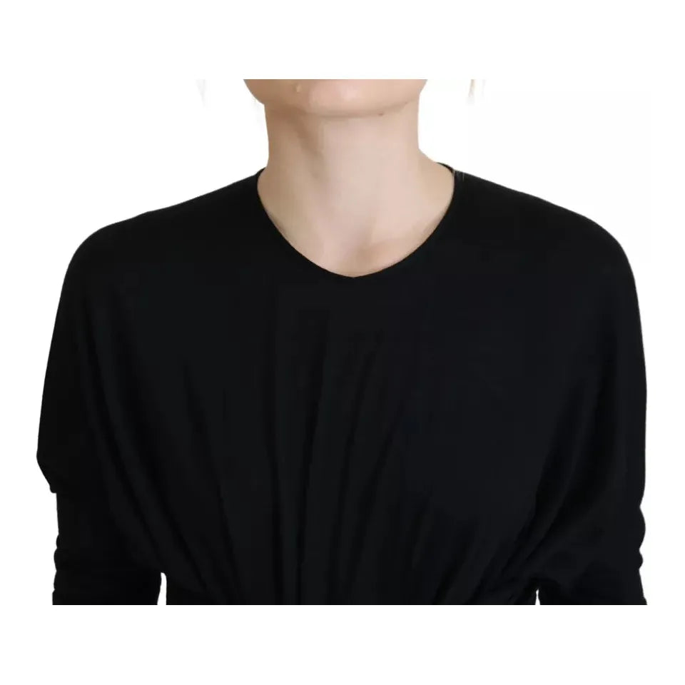 Dolce & Gabbana Black Sheath Midi Gown Wool Wrap Dress Dolce & Gabbana Black