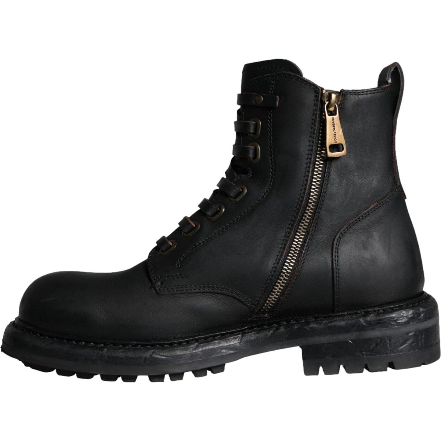 Dolce & Gabbana Black Lace Up Mid Calf Boots Men Shoes Dolce & Gabbana Dark Slate Gray