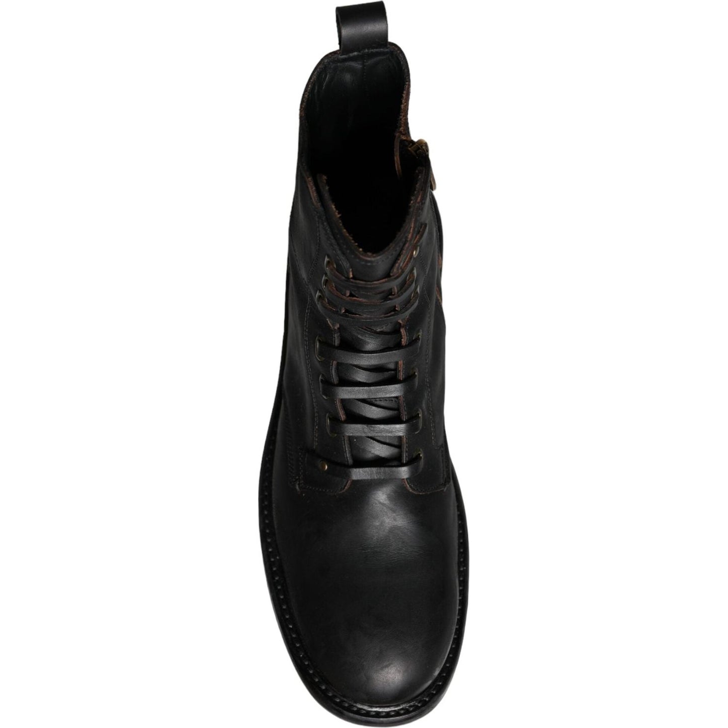 Dolce & Gabbana Black Lace Up Mid Calf Boots Men Shoes Dolce & Gabbana Black