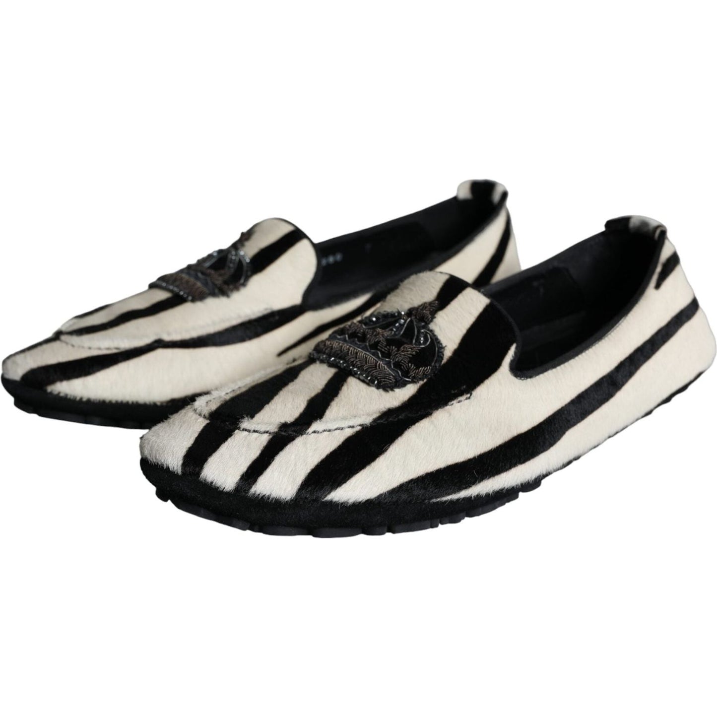 Dolce & Gabbana Black White Calf Fur Slip On Loafers Men Shoes Dolce & Gabbana Black