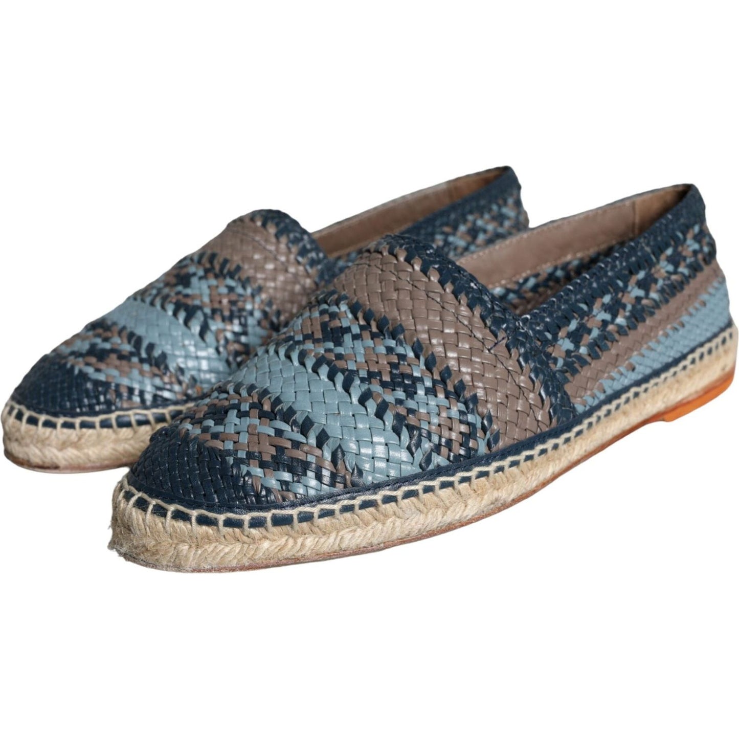 Dolce & Gabbana Blue Gray Woven Leather Buffalo Espadrille Shoes Dolce & Gabbana Dim Gray