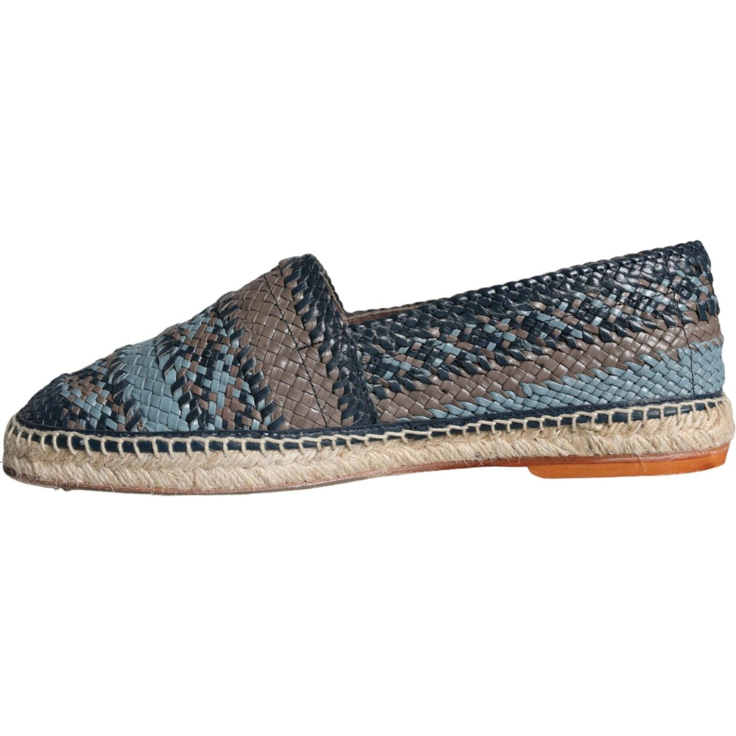 Dolce & Gabbana Blue Gray Woven Leather Buffalo Espadrille Shoes Dolce & Gabbana Dim Gray
