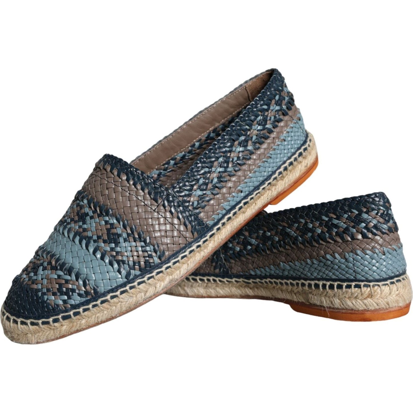 Dolce & Gabbana Blue Gray Woven Leather Buffalo Espadrille Shoes Dolce & Gabbana Dark Slate Gray