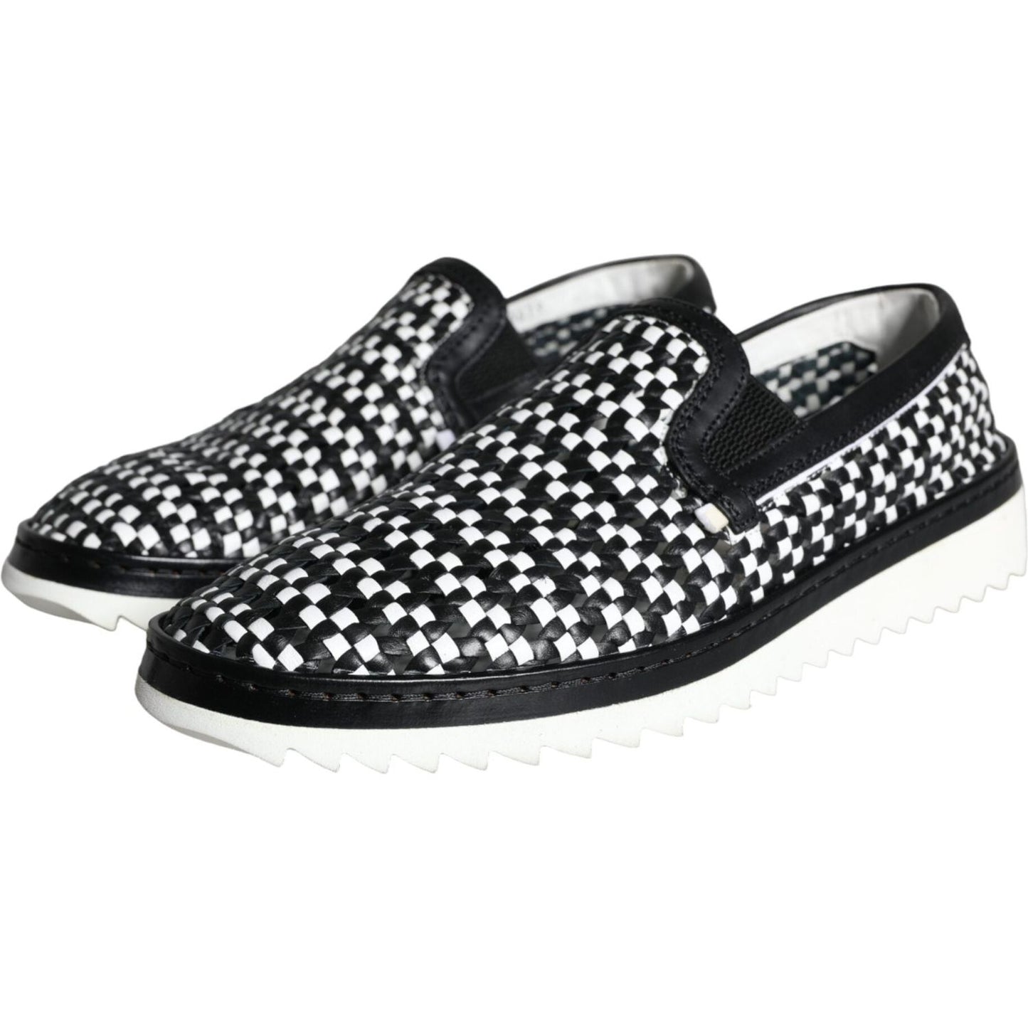 Dolce & Gabbana Black White Weaved Slip On Men Loafers Shoes Dolce & Gabbana Lavender