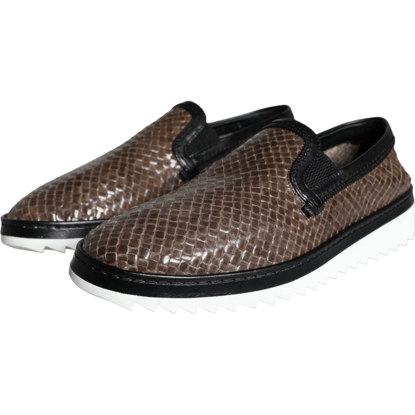 Dolce & Gabbana Brown Black Leather Weaved Men Loafers Shoes Dolce & Gabbana Dark Slate Gray