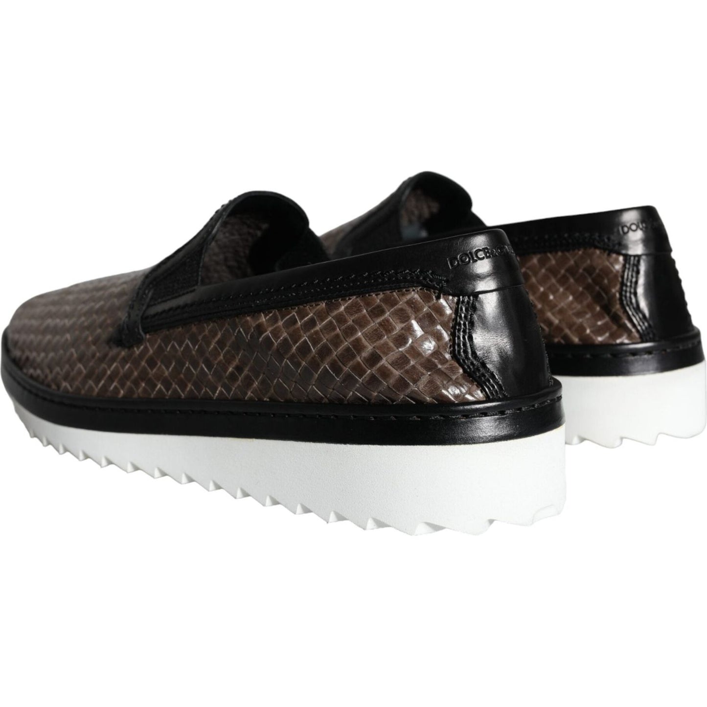 Dolce & Gabbana Brown Black Leather Weaved Men Loafers Shoes Dolce & Gabbana Light Gray