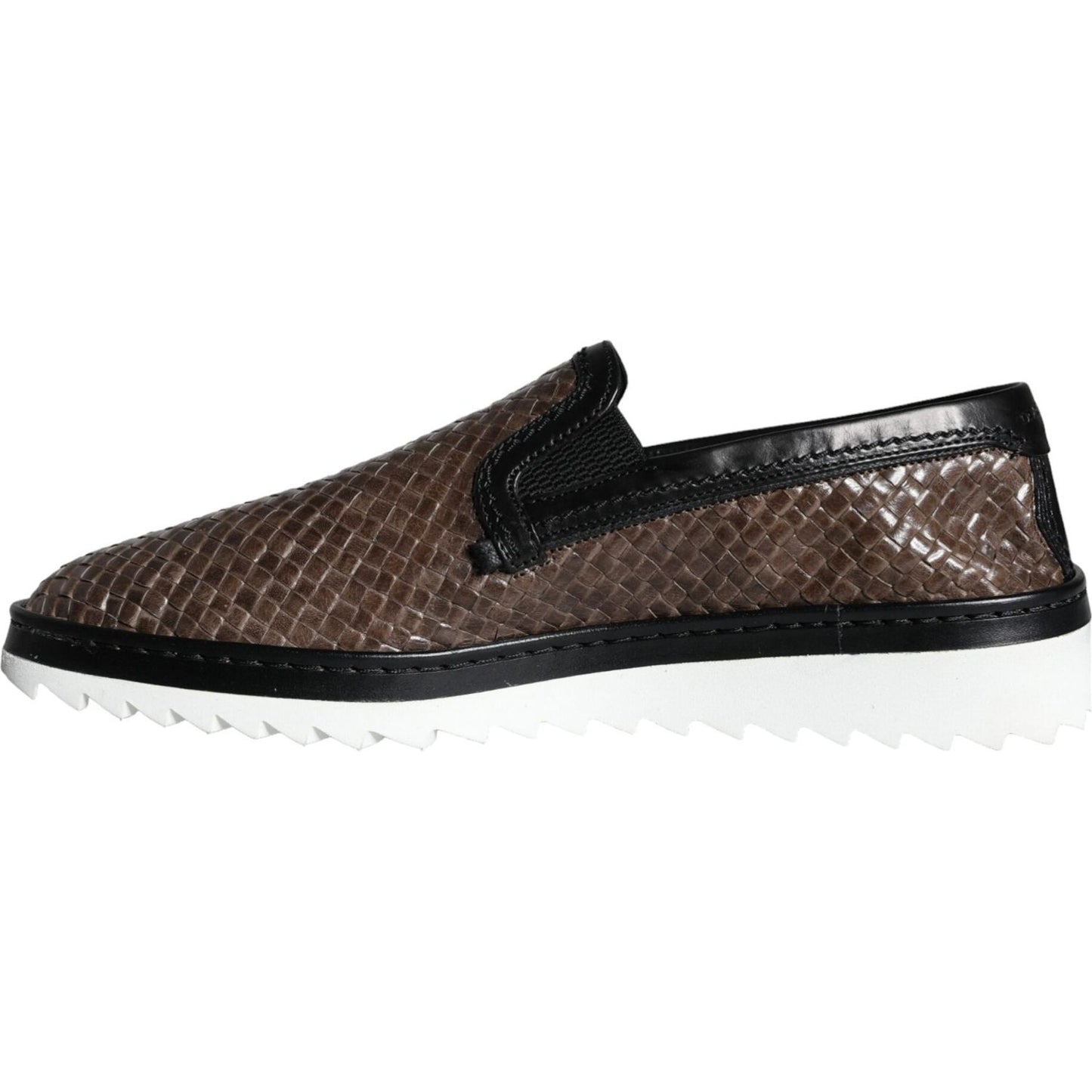 Dolce & Gabbana Brown Black Leather Weaved Men Loafers Shoes Dolce & Gabbana Dark Slate Gray