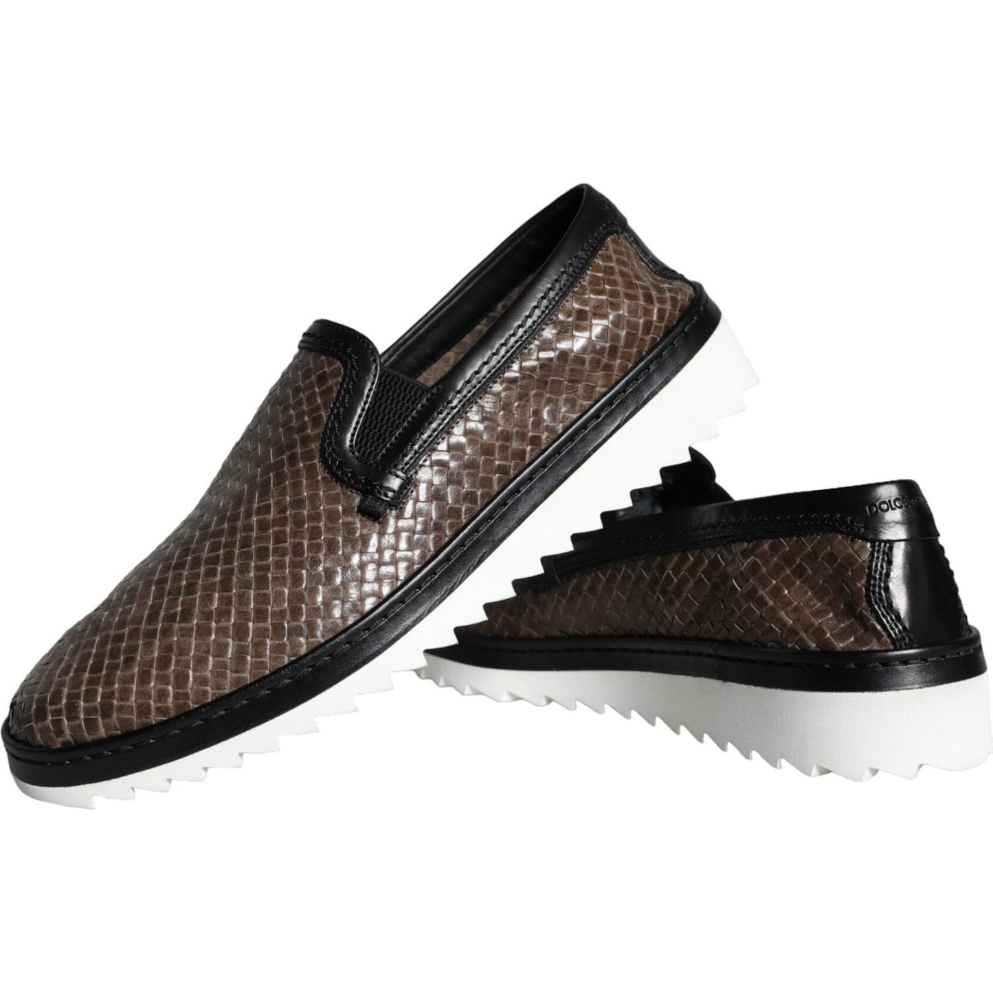 Dolce & Gabbana Brown Black Leather Weaved Men Loafers Shoes Dolce & Gabbana Dark Slate Gray
