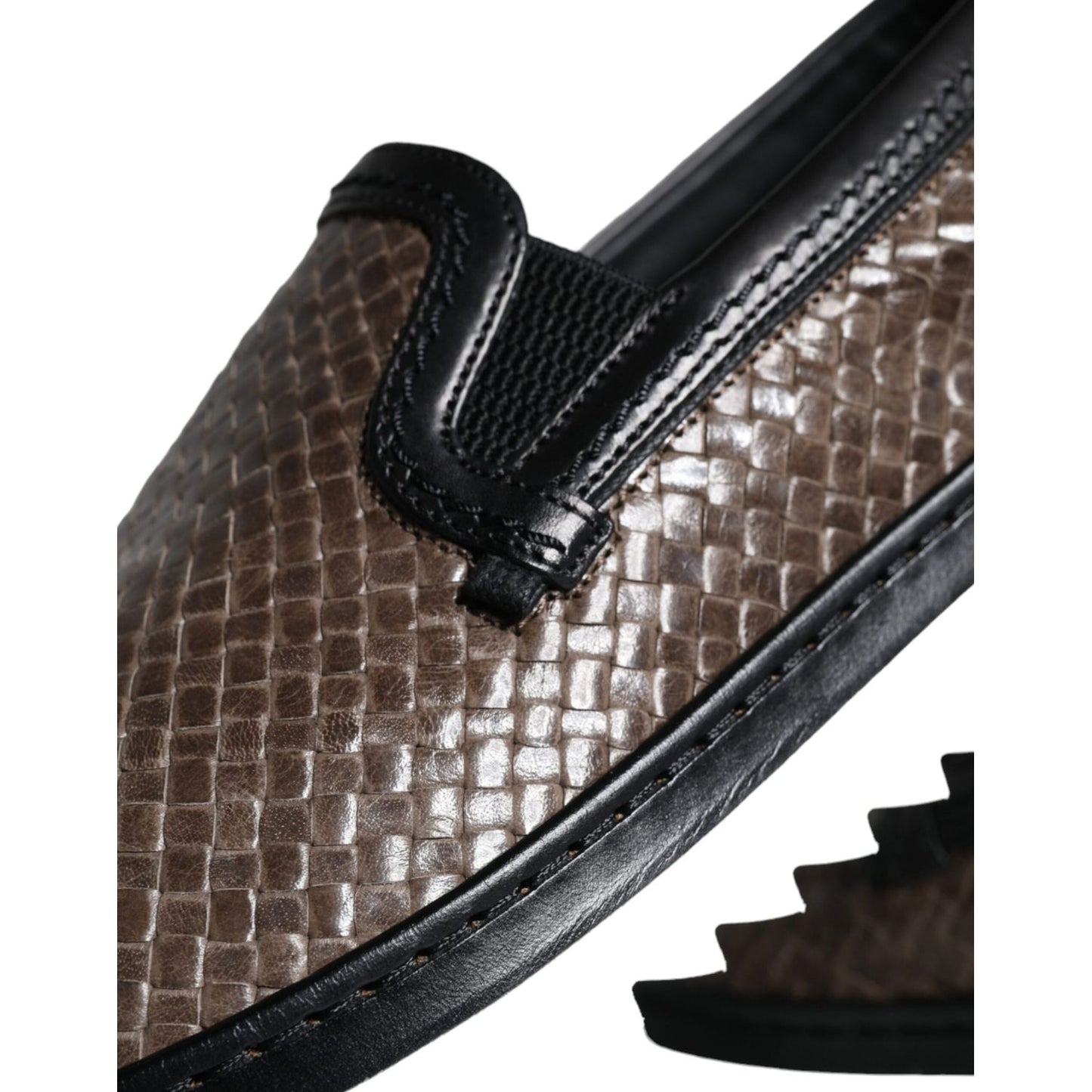 Dolce & Gabbana Brown Black Leather Weaved Men Loafers Shoes Dolce & Gabbana Dark Slate Gray