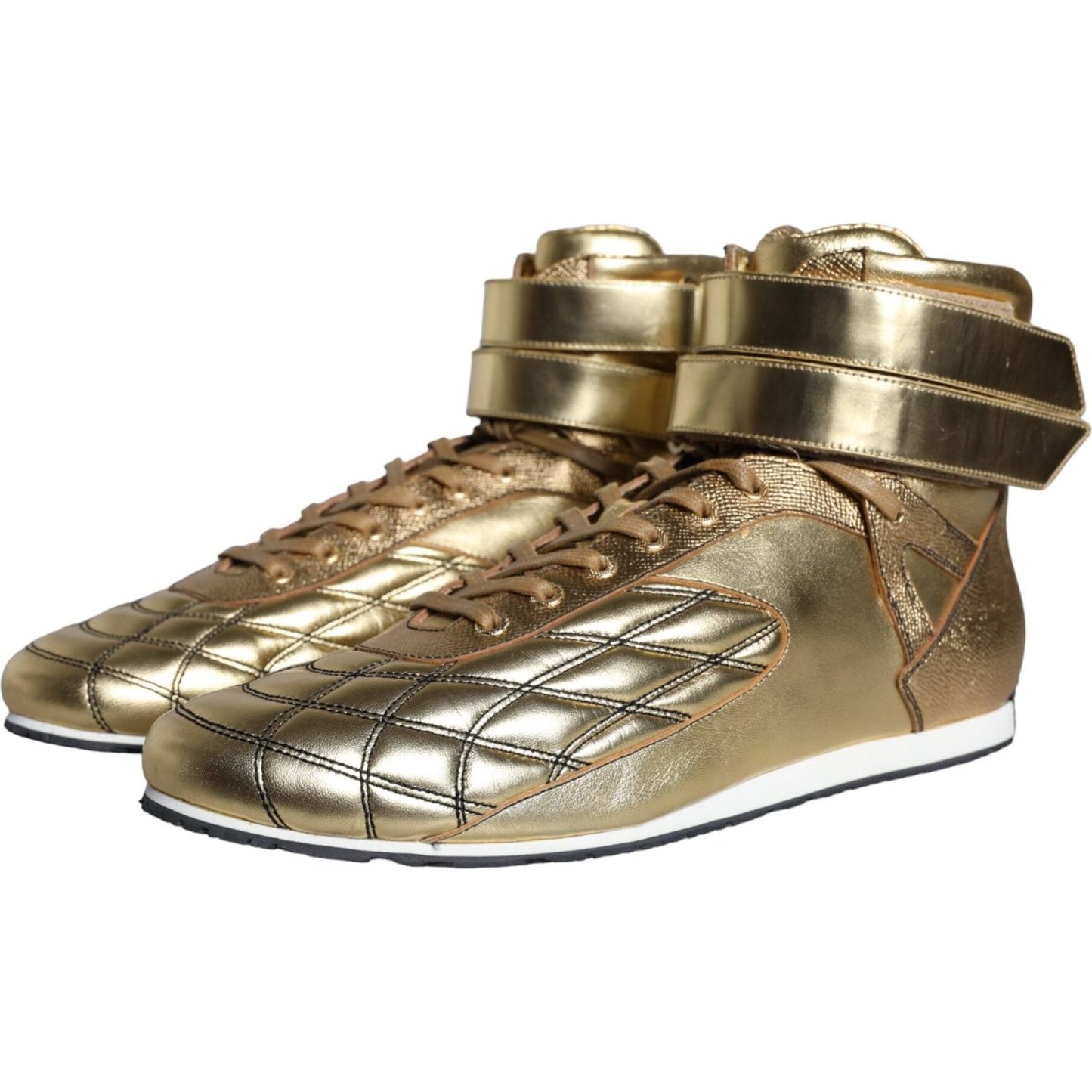 Dolce & Gabbana Gold Leather Sartoria High Top Sneakers Shoes Dolce & Gabbana Dim Gray