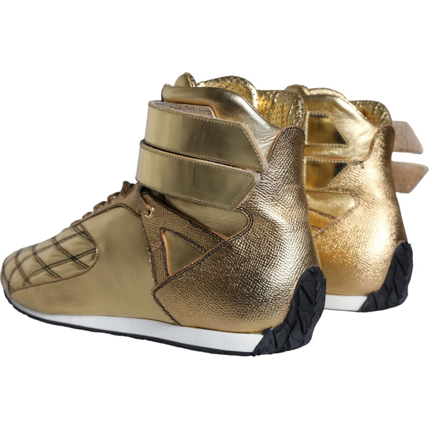 Dolce & Gabbana Gold Leather Sartoria High Top Sneakers Shoes Dolce & Gabbana Dim Gray