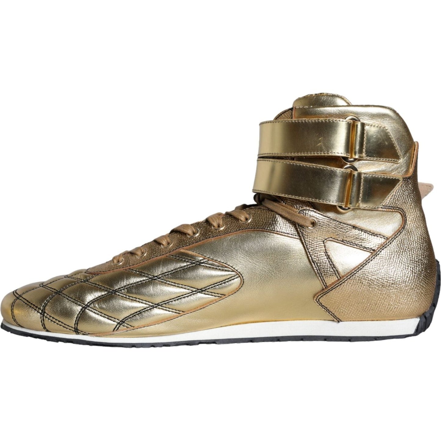 Dolce & Gabbana Gold Leather Sartoria High Top Sneakers Shoes Dolce & Gabbana Rosy Brown