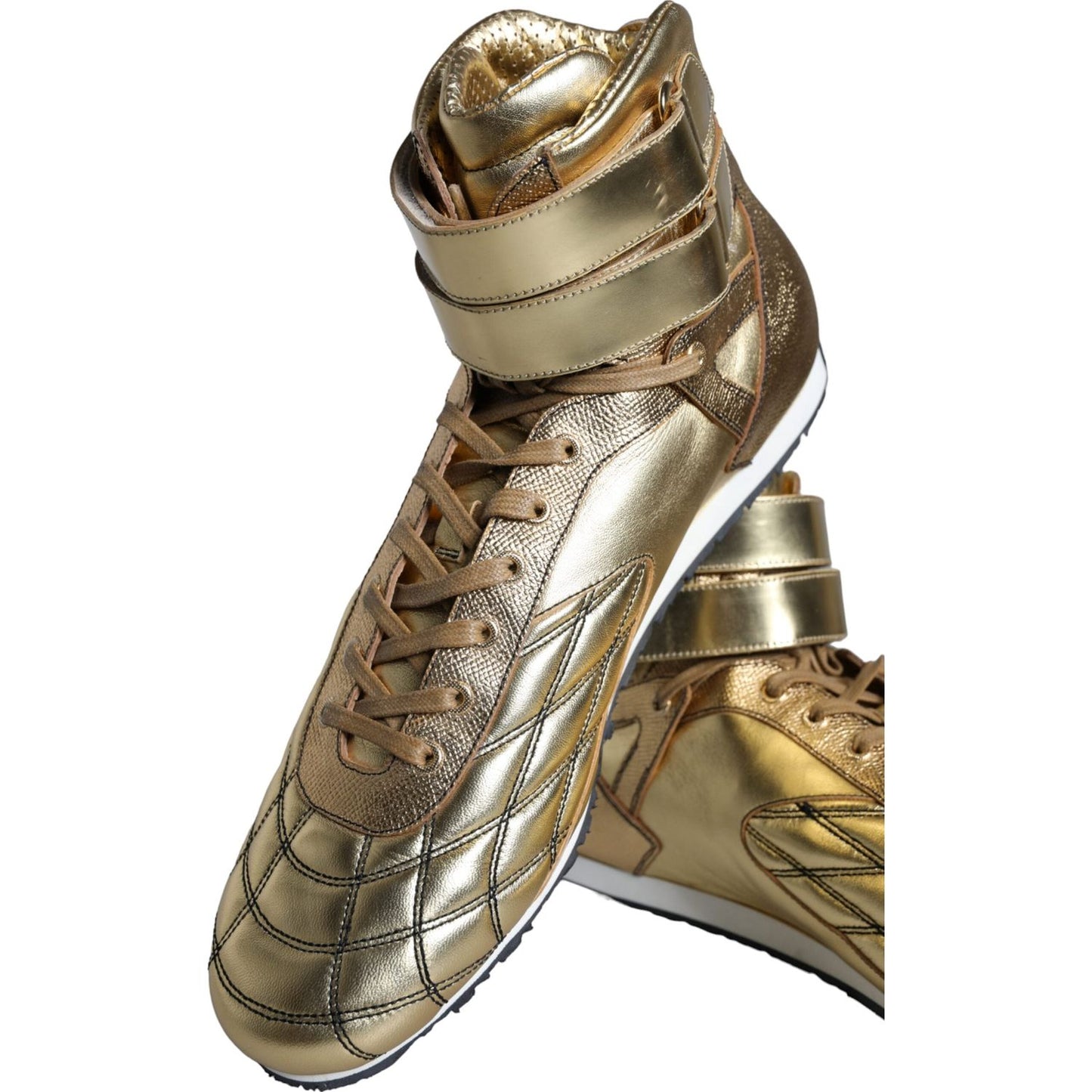 Dolce & Gabbana Gold Leather Sartoria High Top Sneakers Shoes Dolce & Gabbana Dim Gray