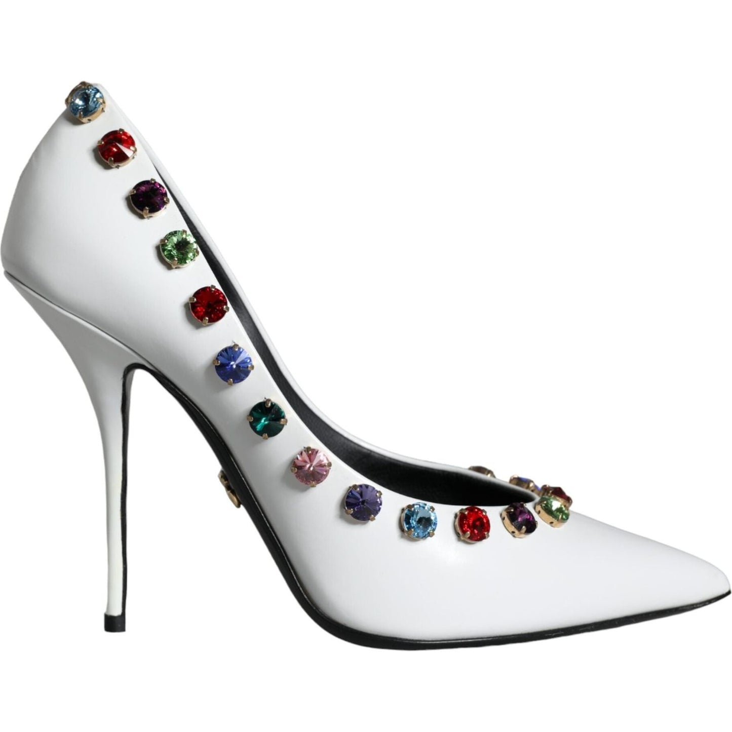Dolce & Gabbana White Crystal Leather High Heels Pumps Shoes Dolce & Gabbana Light Gray