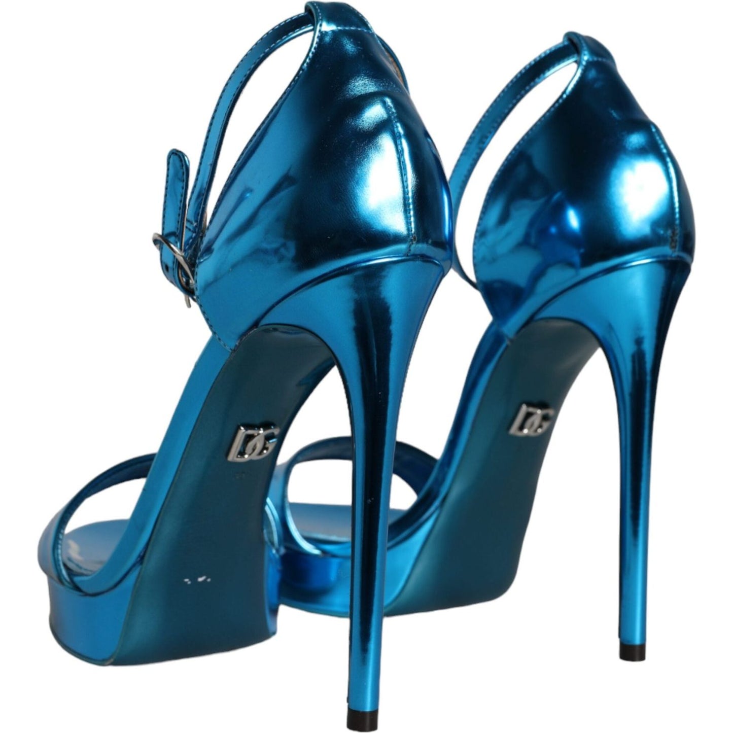 Dolce & Gabbana Metallic Blue Leather Keira Sandals Shoes Dolce & Gabbana Dark Slate Gray
