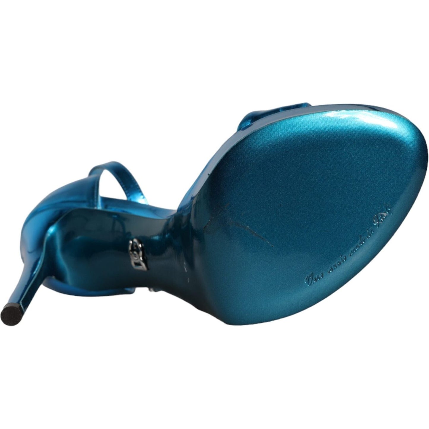 Dolce & Gabbana Metallic Blue Leather Keira Sandals Shoes Dolce & Gabbana Dark Slate Gray
