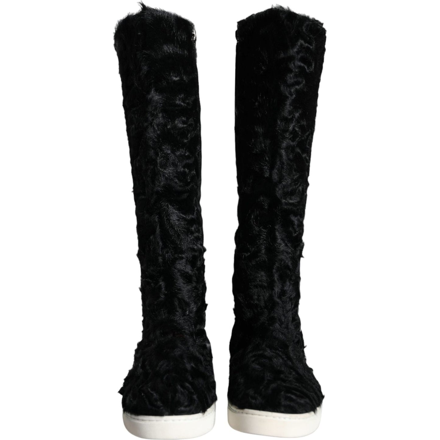 Dolce & Gabbana Black Xiangao Lamb Fur Leather Boots Shoes Dolce & Gabbana Black
