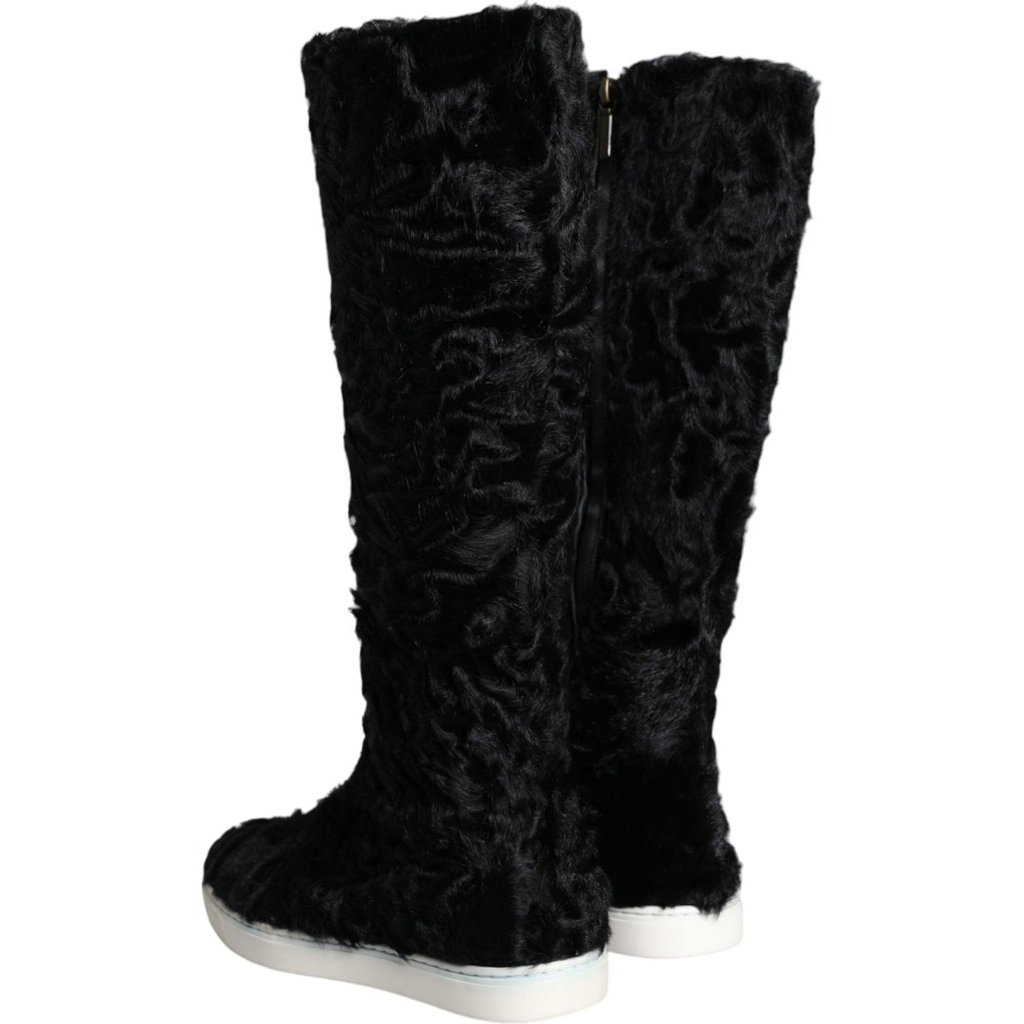 Dolce & Gabbana Black Xiangao Lamb Fur Leather Boots Shoes Dolce & Gabbana Black