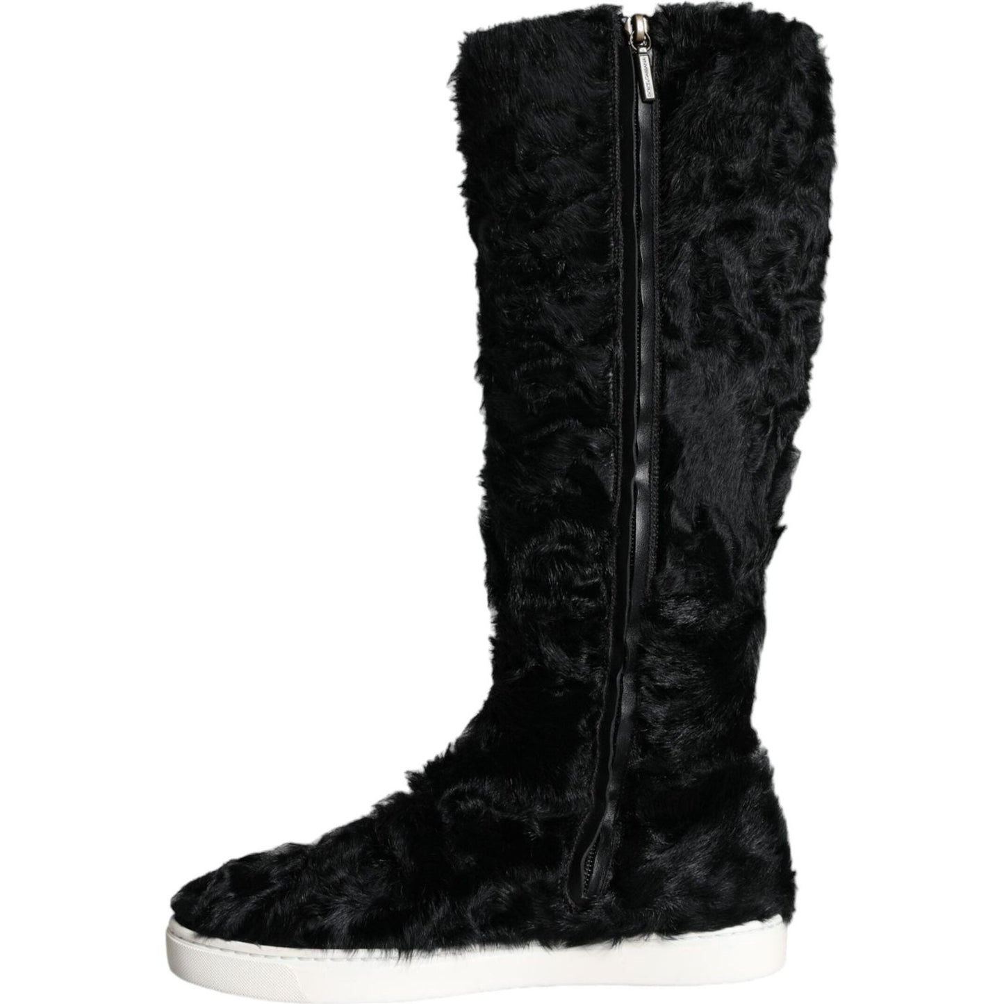 Dolce & Gabbana Black Xiangao Lamb Fur Leather Boots Shoes Dolce & Gabbana Black