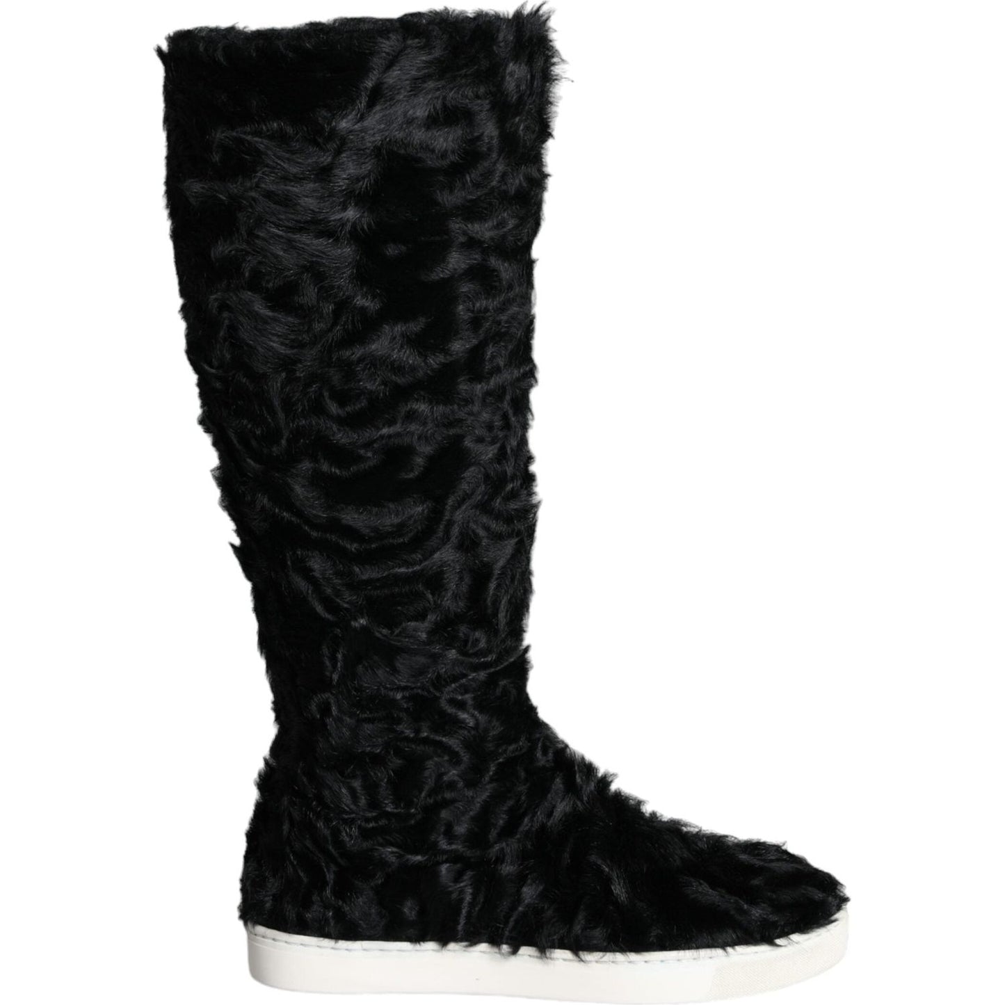 Dolce & Gabbana Black Xiangao Lamb Fur Leather Boots Shoes Dolce & Gabbana Black
