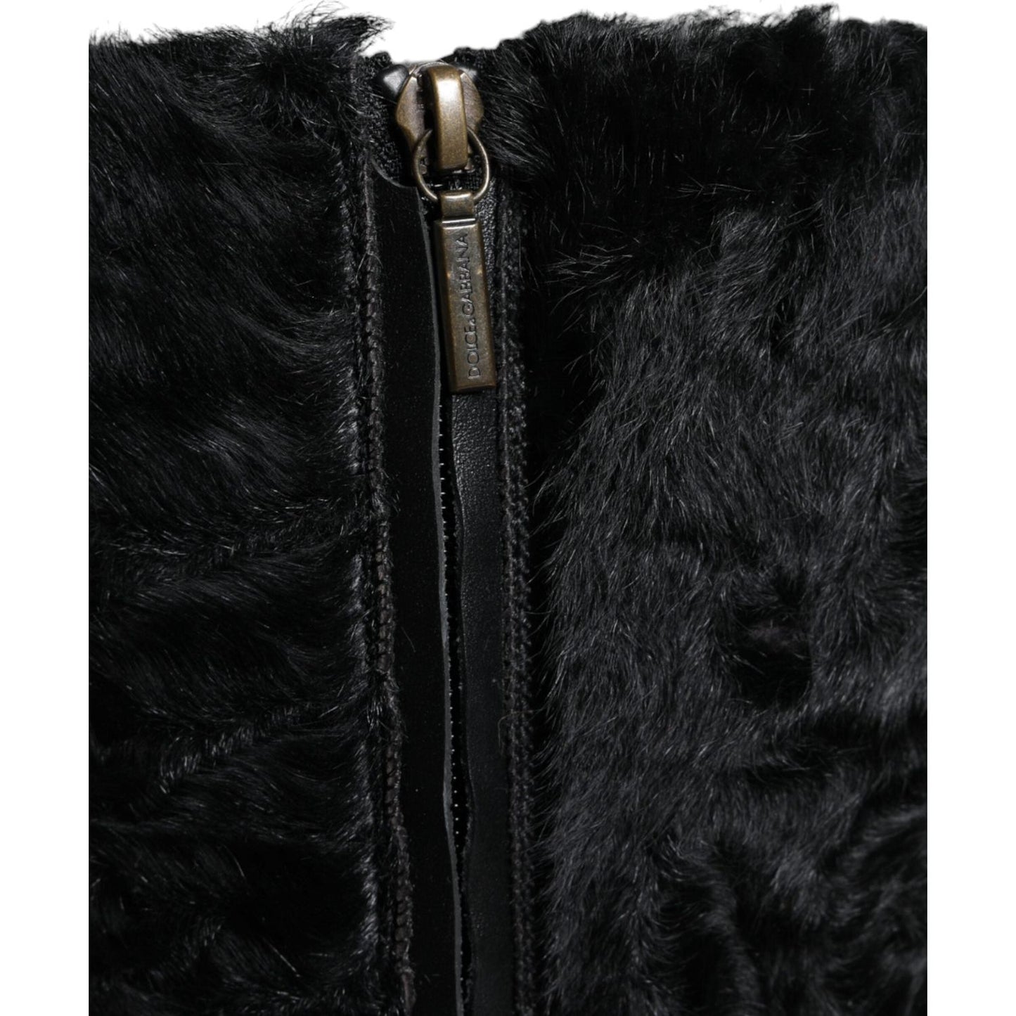 Dolce & Gabbana Black Xiangao Lamb Fur Leather Boots Shoes Dolce & Gabbana Black