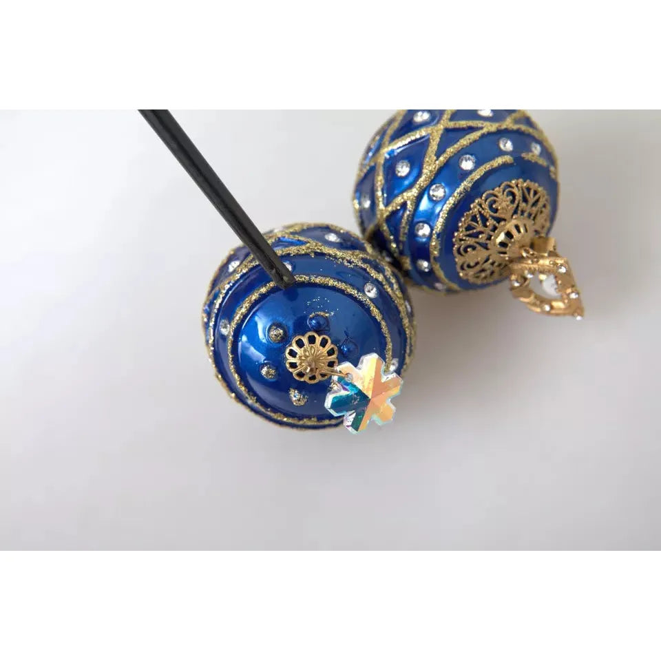 Dolce & Gabbana Gold Brass Blue Dangle Christmas Ball Crystal Clip On Earrings Earrings Dolce & Gabbana Light Gray