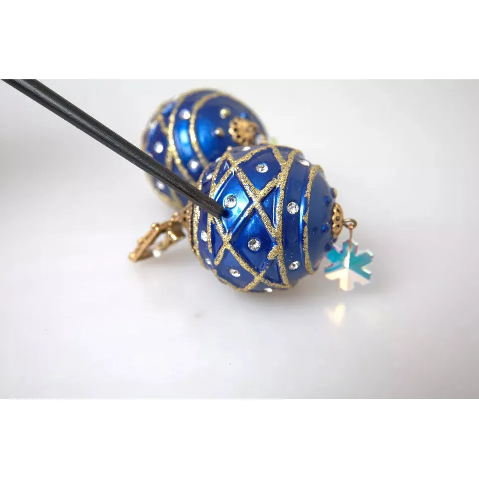 Dolce & Gabbana Gold Brass Blue Dangle Christmas Ball Crystal Clip On Earrings Earrings Dolce & Gabbana Light Gray