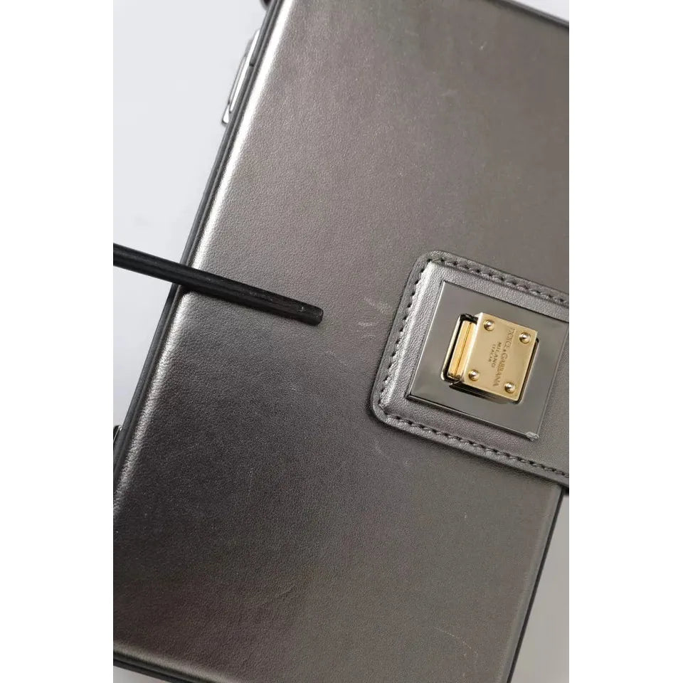 Dolce & Gabbana Metallic Gray Calfskin Leather DG BOX Shoulder Bag Dolce & Gabbana Dim Gray