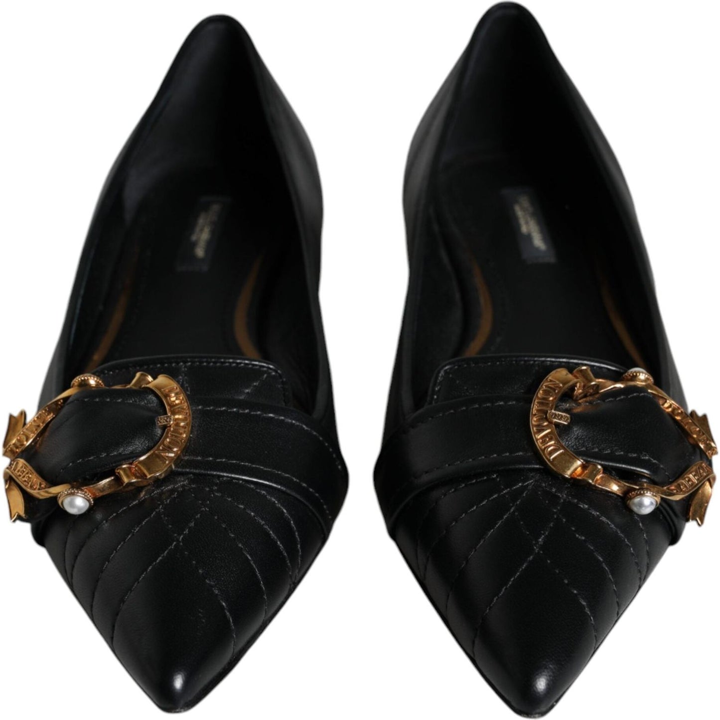 Dolce & Gabbana Black Devotion Leather Pointy Flats Shoes Dolce & Gabbana Black