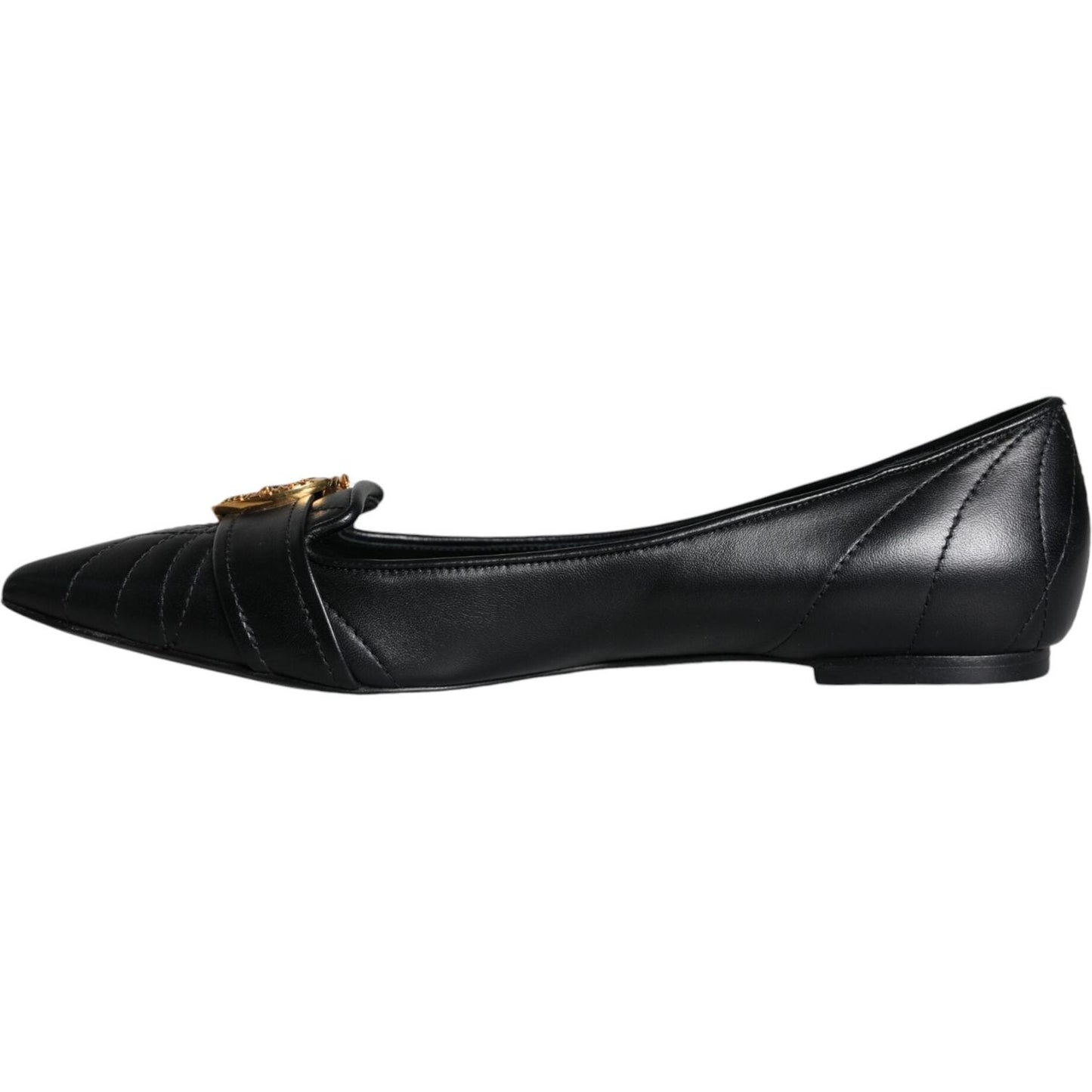 Dolce & Gabbana Black Devotion Leather Pointy Flats Shoes Dolce & Gabbana Black