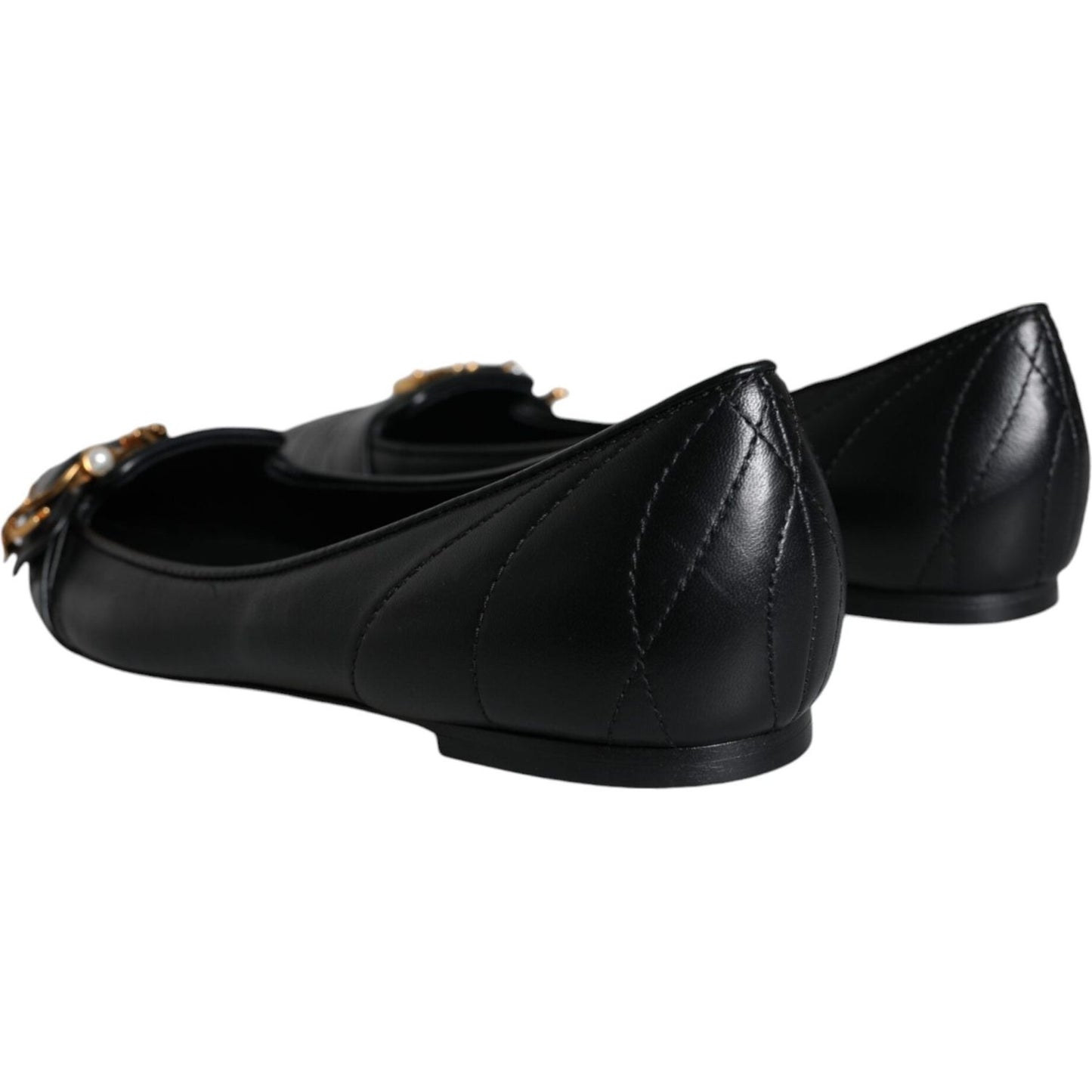 Dolce & Gabbana Black Devotion Leather Pointy Flats Shoes Dolce & Gabbana Black