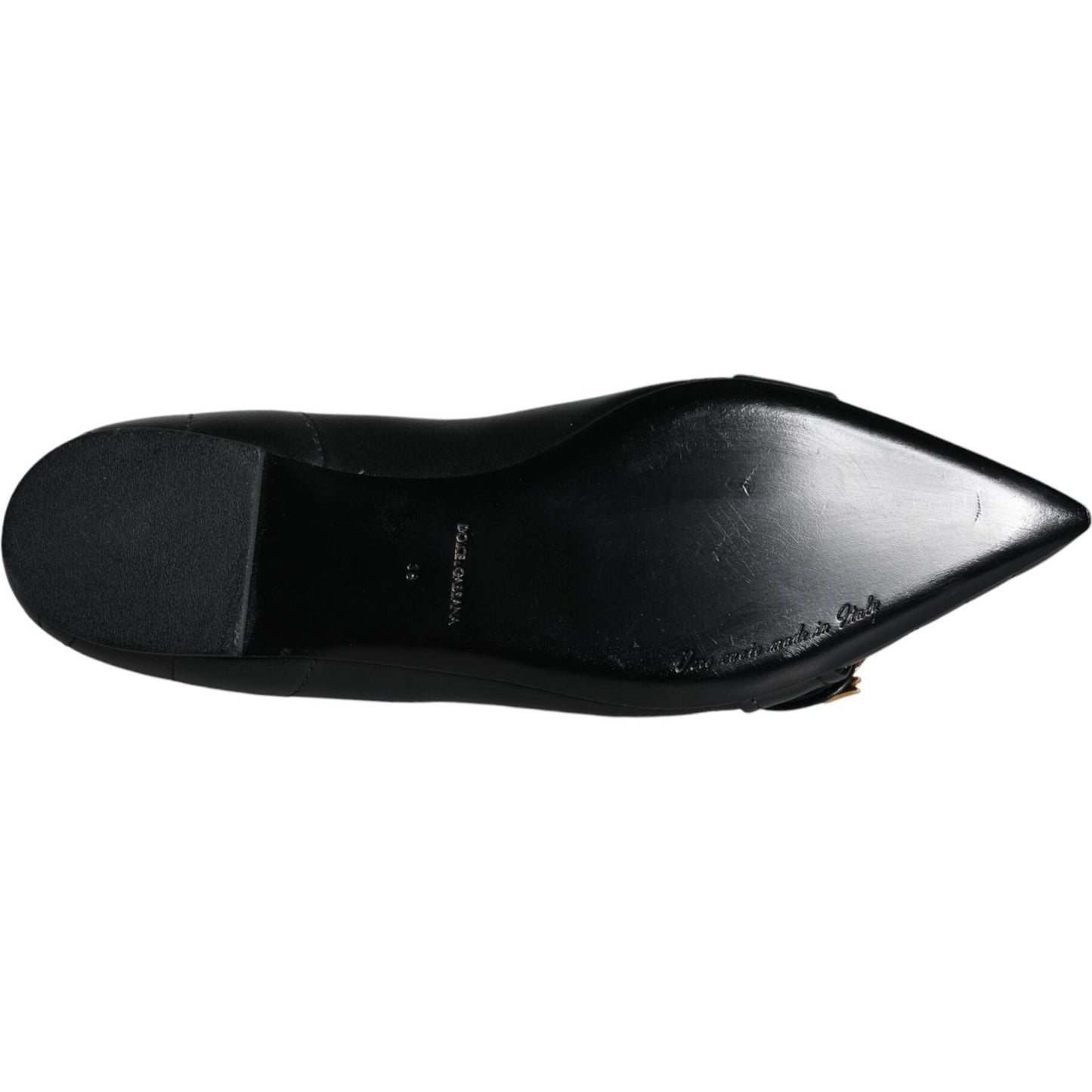 Dolce & Gabbana Black Devotion Leather Pointy Flats Shoes Dolce & Gabbana Black