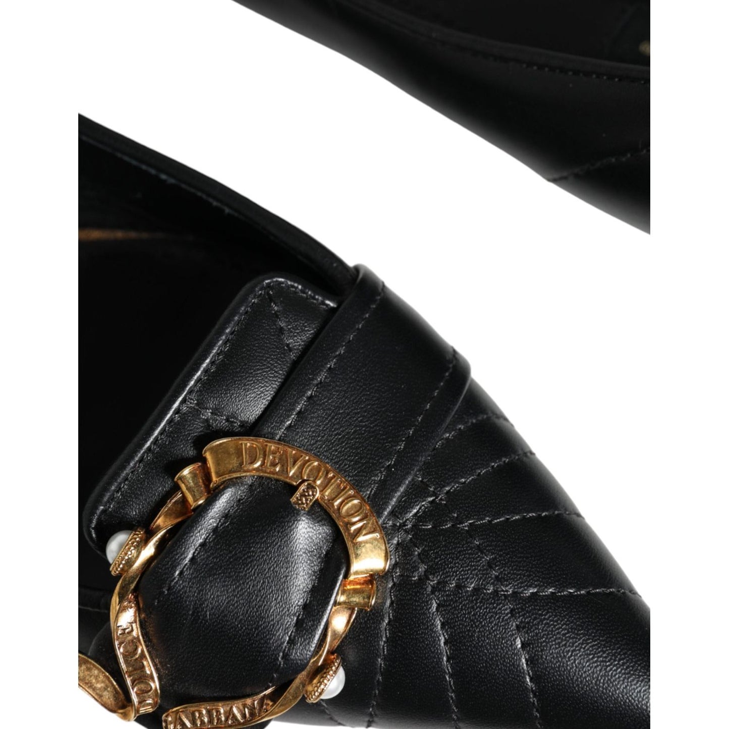 Dolce & Gabbana Black Devotion Leather Pointy Flats Shoes Dolce & Gabbana Black