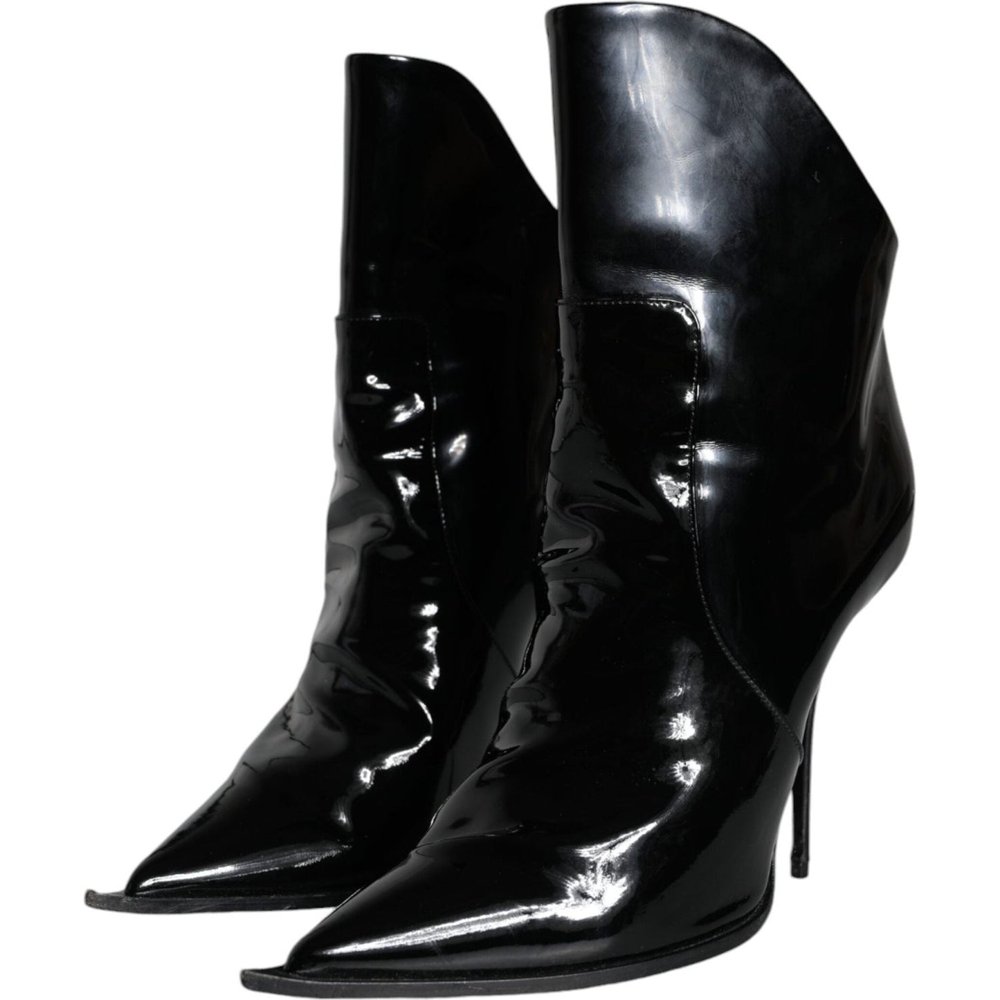 Dolce & Gabbana Black Patent Leather Pointed Ankle Boot Shoes Dolce & Gabbana Black