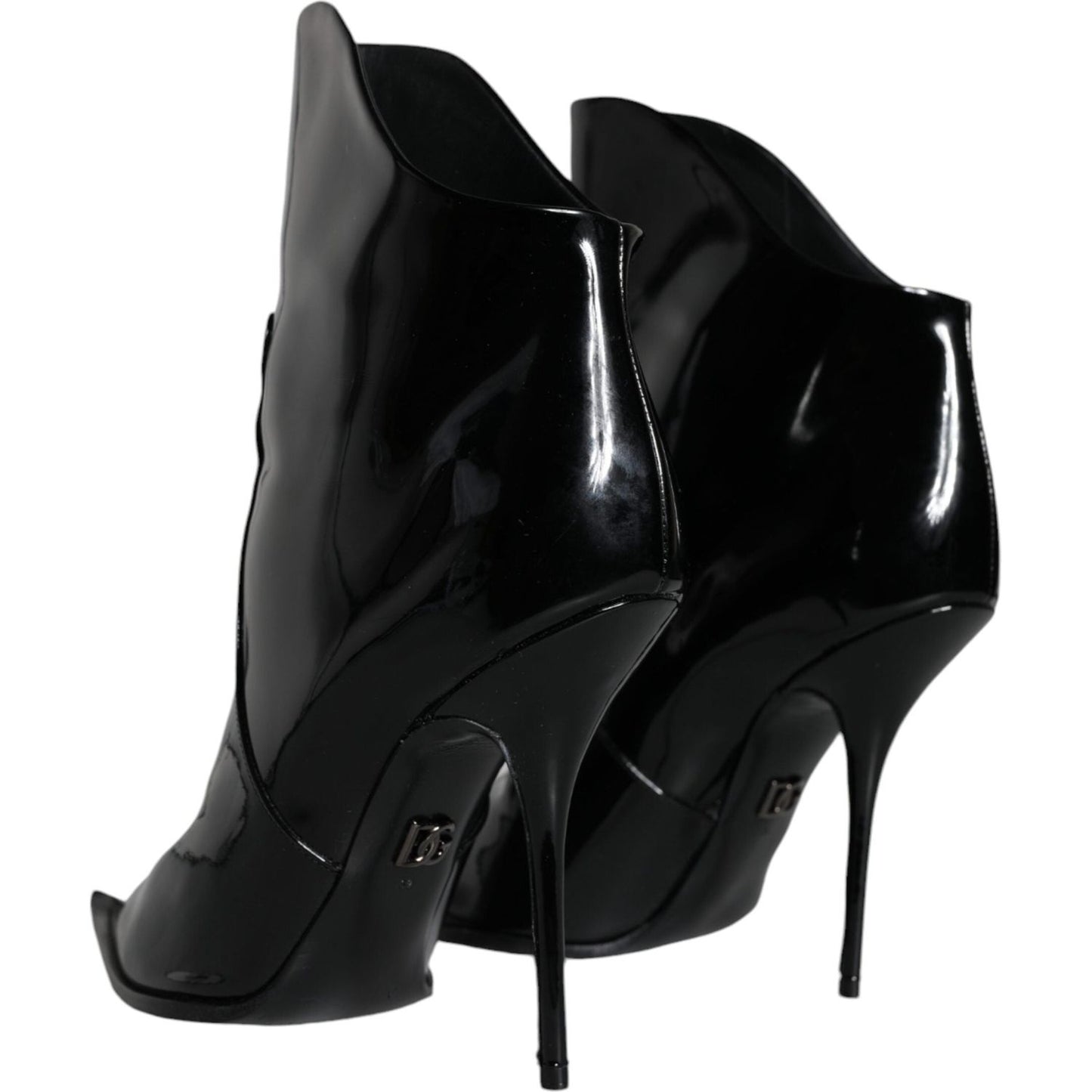 Dolce & Gabbana Black Patent Leather Pointed Ankle Boot Shoes Dolce & Gabbana Black