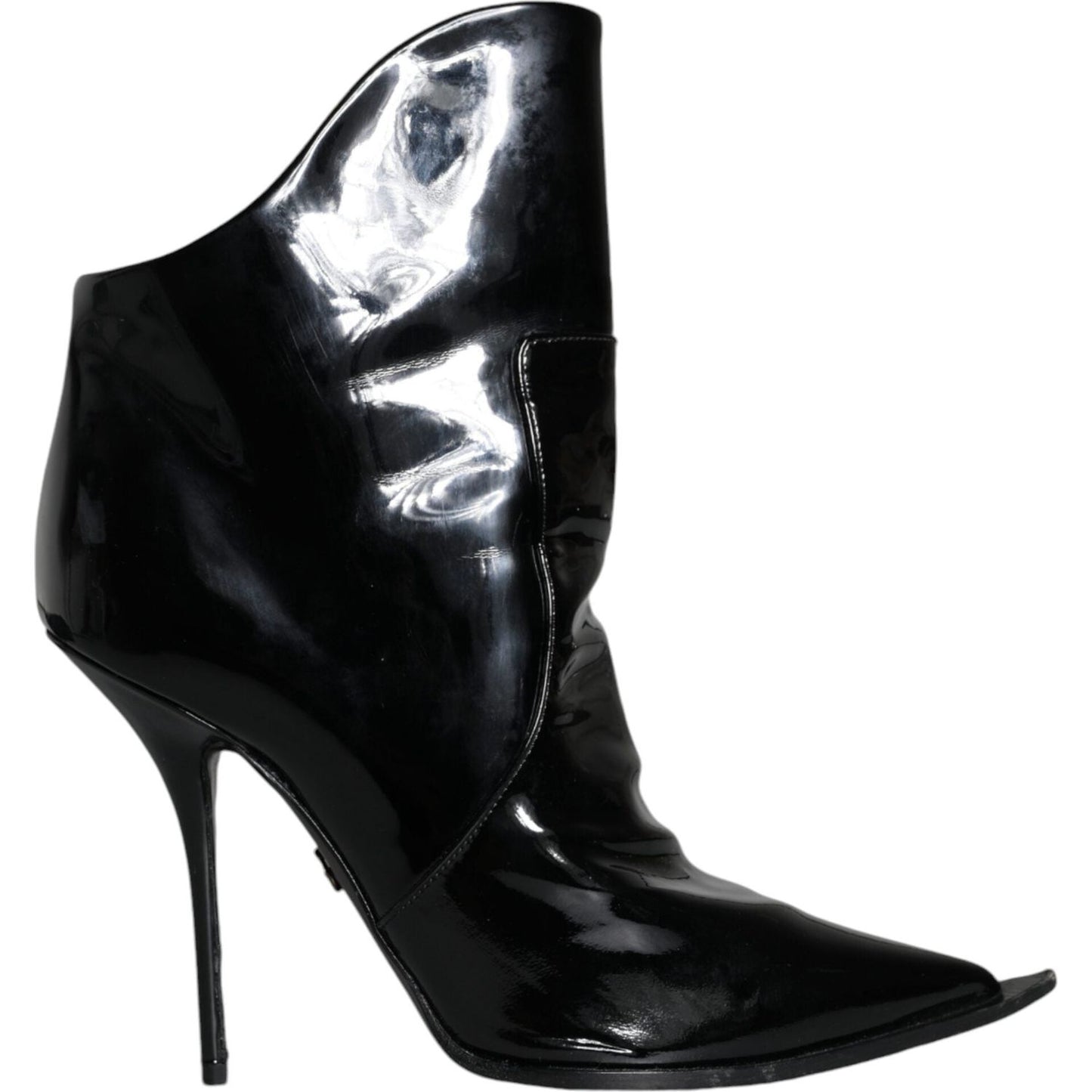 Dolce & Gabbana Black Patent Leather Pointed Ankle Boot Shoes Dolce & Gabbana Black