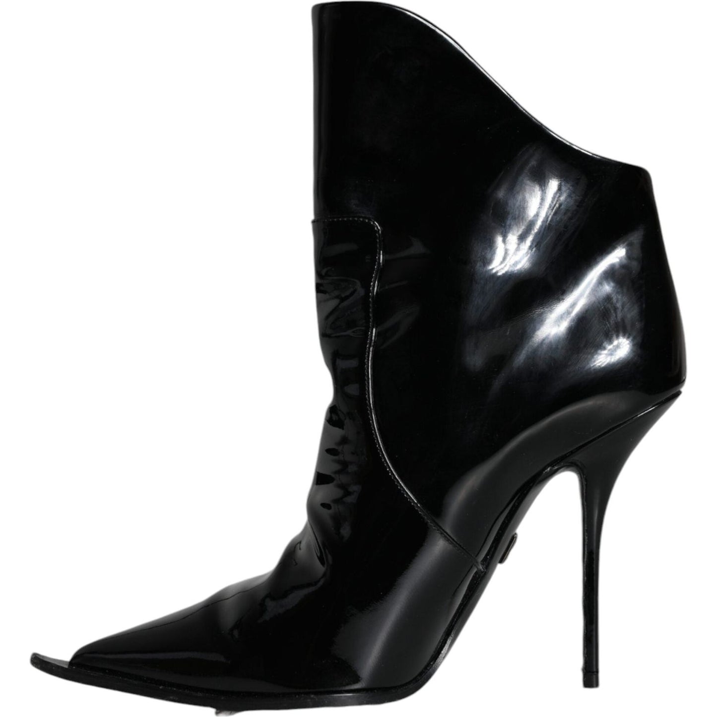 Dolce & Gabbana Black Patent Leather Pointed Ankle Boot Shoes Dolce & Gabbana Black