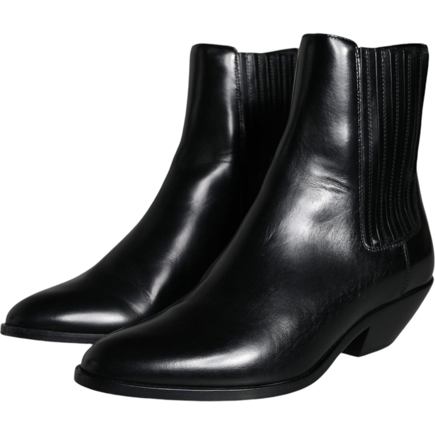 Dolce & Gabbana Black Leather Ankle Boots Booties Shoes Dolce & Gabbana Black