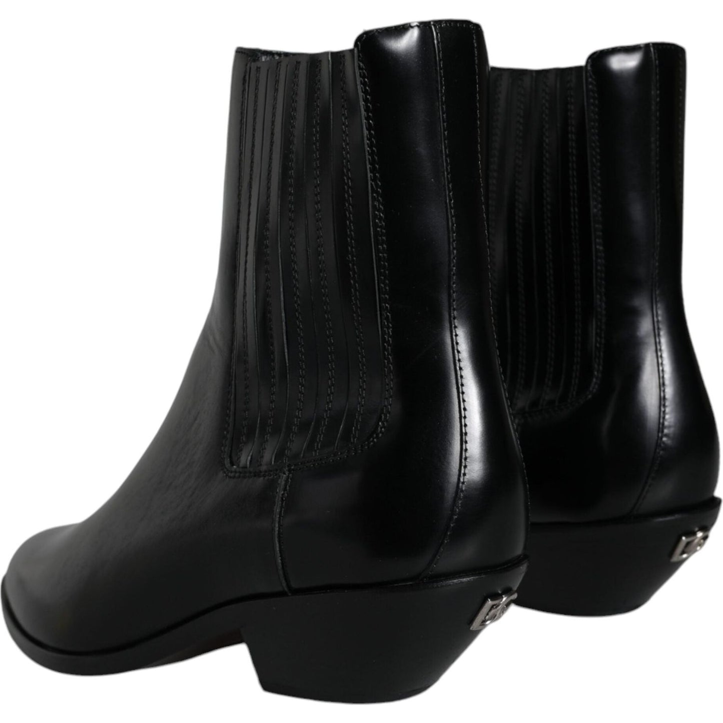 Dolce & Gabbana Black Leather Ankle Boots Booties Shoes Dolce & Gabbana Black