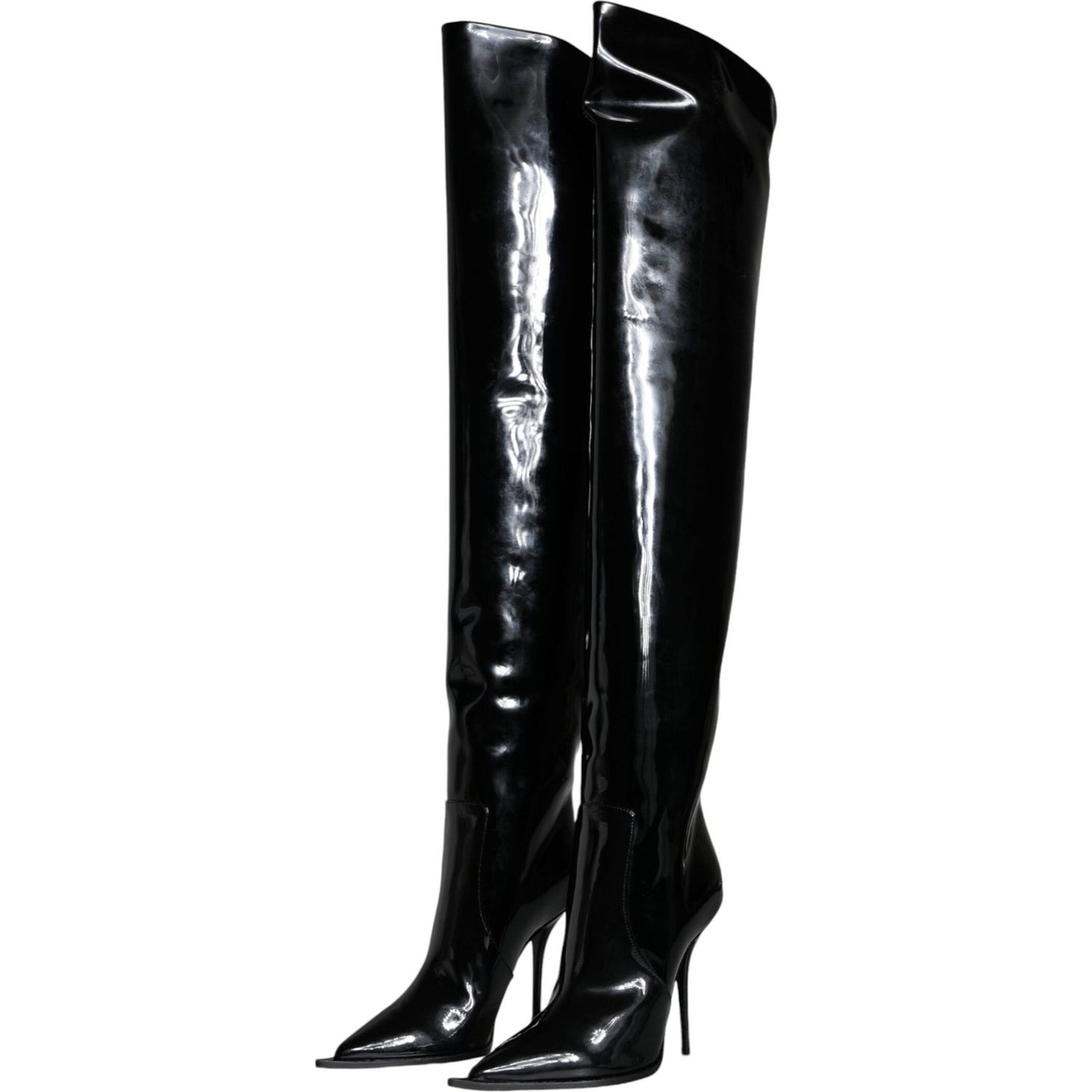 Dolce & Gabbana Black Patent Leather Knee High Boots Shoes Dolce & Gabbana Black