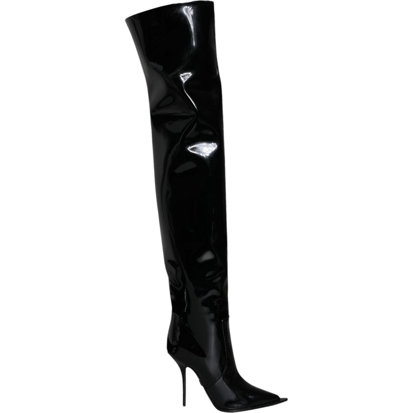 Dolce & Gabbana Black Patent Leather Knee High Boots Shoes Dolce & Gabbana Black