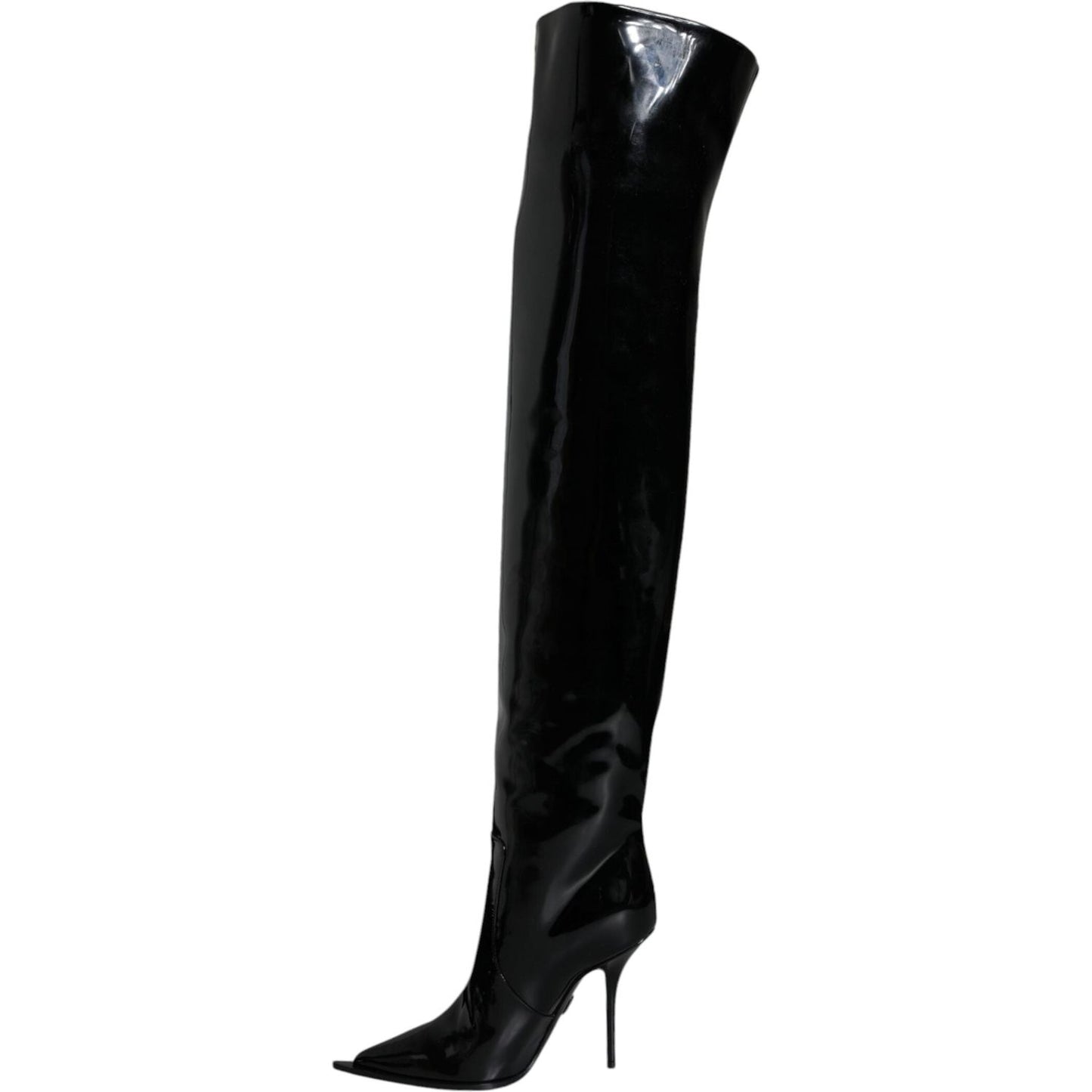 Dolce & Gabbana Black Patent Leather Knee High Boots Shoes Dolce & Gabbana Black