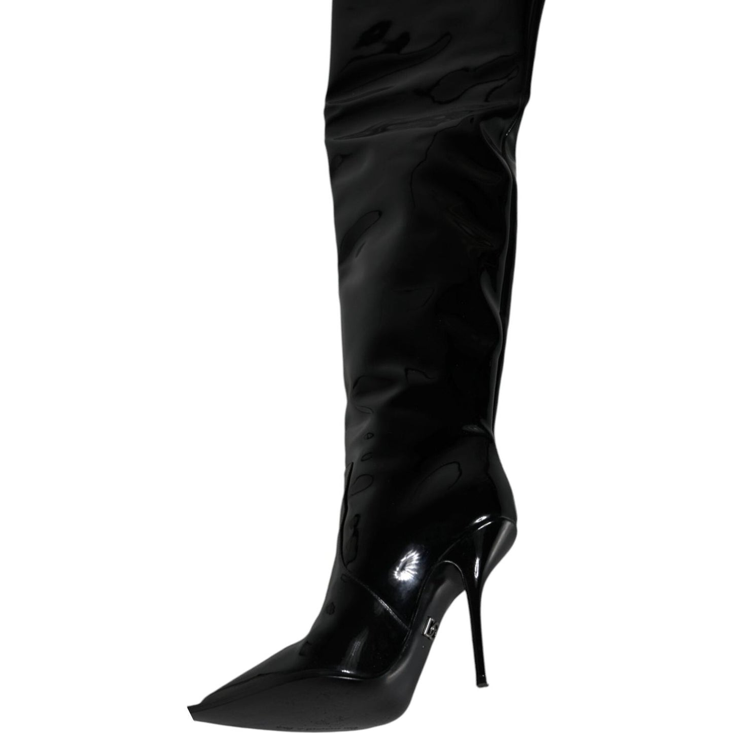 Dolce & Gabbana Black Patent Leather Knee High Boots Shoes Dolce & Gabbana Black