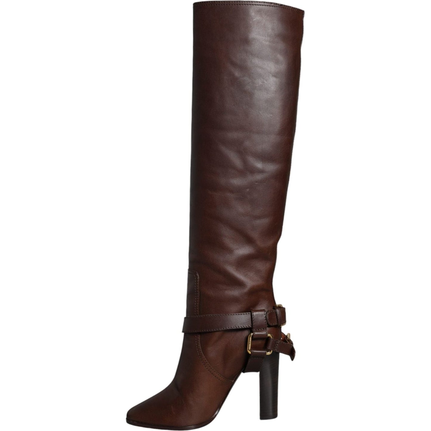 Dolce & Gabbana Brown Leather Gold Tone Logo High Boots Shoes Dolce & Gabbana Dark Slate Gray