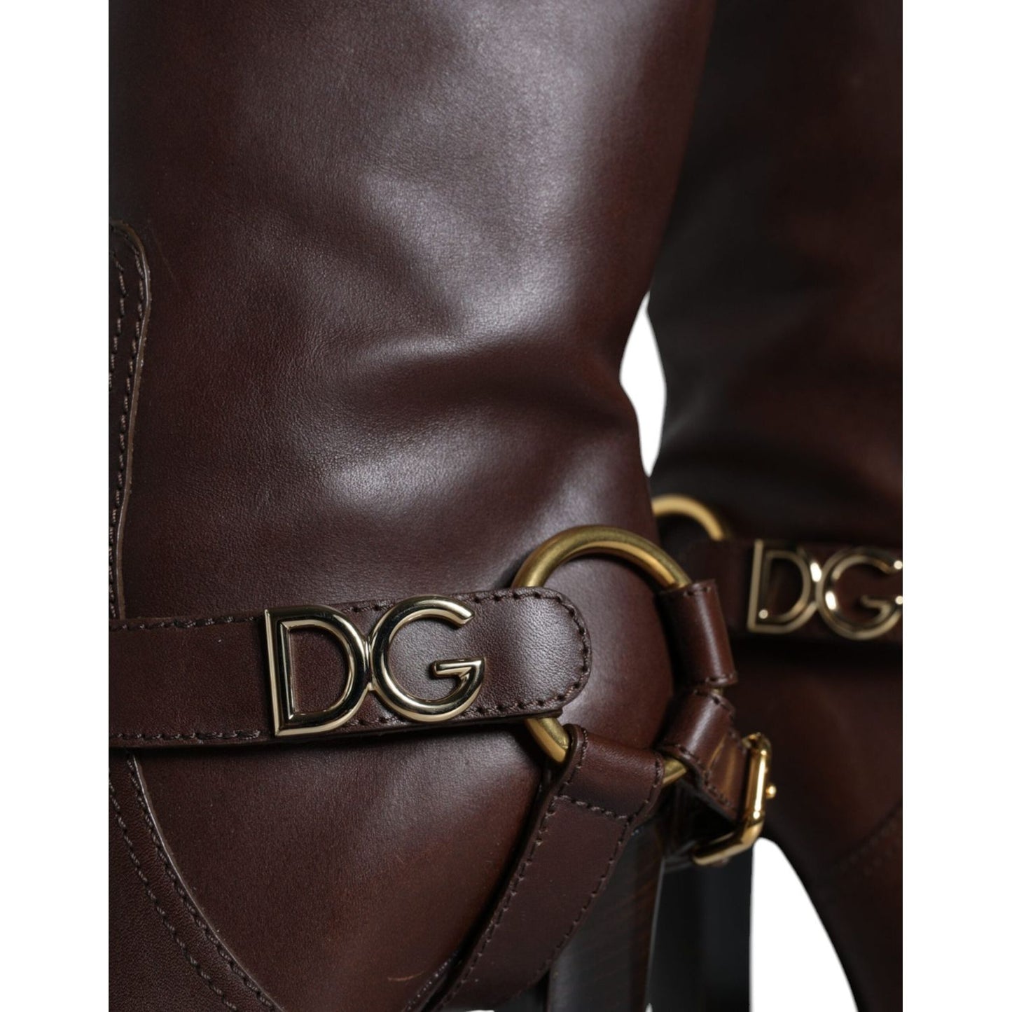 Dolce & Gabbana Brown Leather Gold Tone Logo High Boots Shoes Dolce & Gabbana Dark Slate Gray