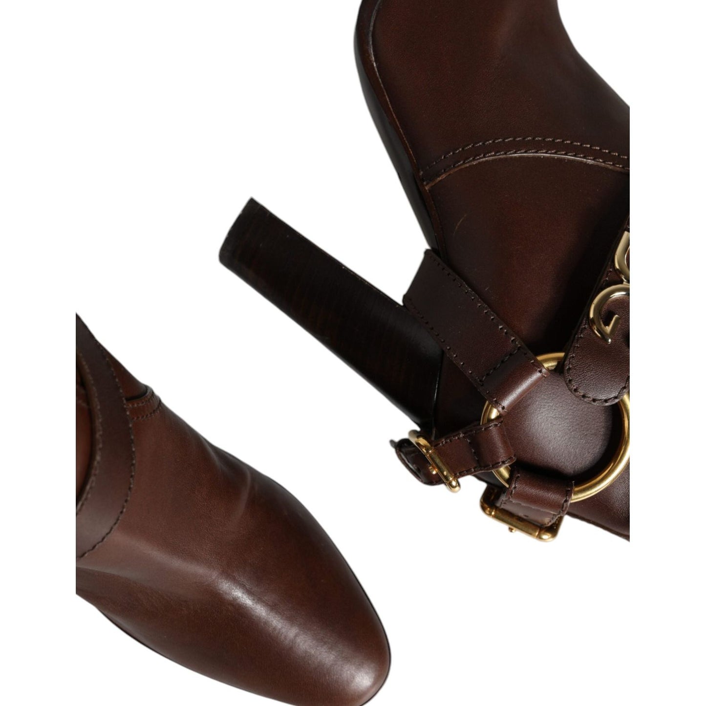 Dolce & Gabbana Brown Leather Gold Tone Logo High Boots Shoes Dolce & Gabbana Black