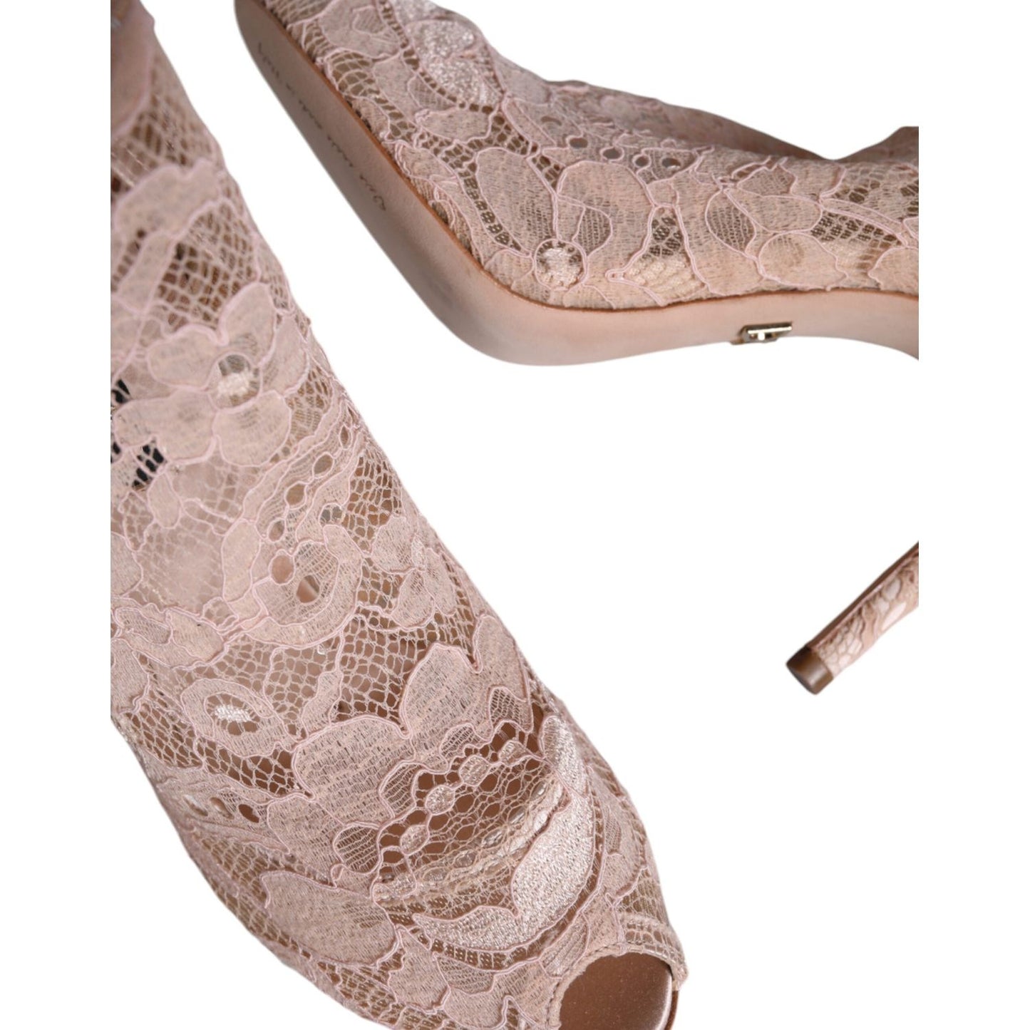 Dolce & Gabbana Beige Stretch Taormina Lace Boots Shoes Dolce & Gabbana Rosy Brown