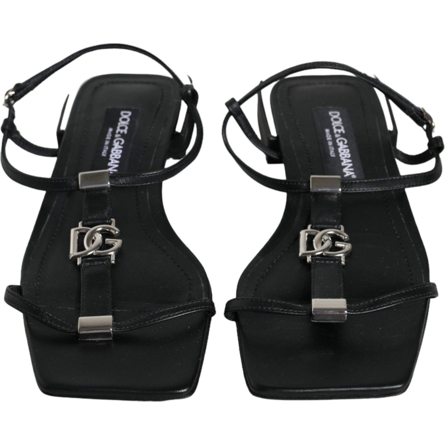 Dolce & Gabbana Black Leather Logo Ankle Strap Keira Sandals Shoes Dolce & Gabbana Black