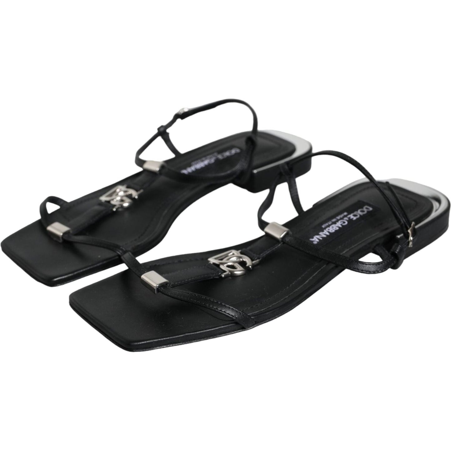 Dolce & Gabbana Black Leather Logo Ankle Strap Keira Sandals Shoes Dolce & Gabbana Dark Slate Gray