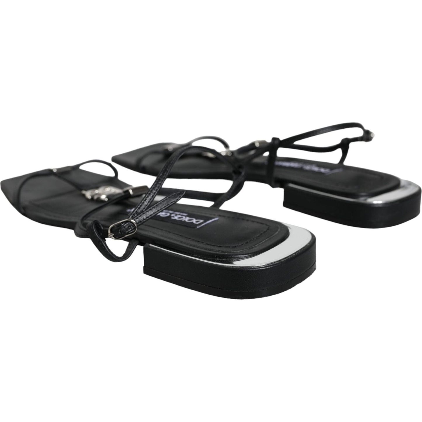 Dolce & Gabbana Black Leather Logo Ankle Strap Keira Sandals Shoes Dolce & Gabbana Dark Slate Gray